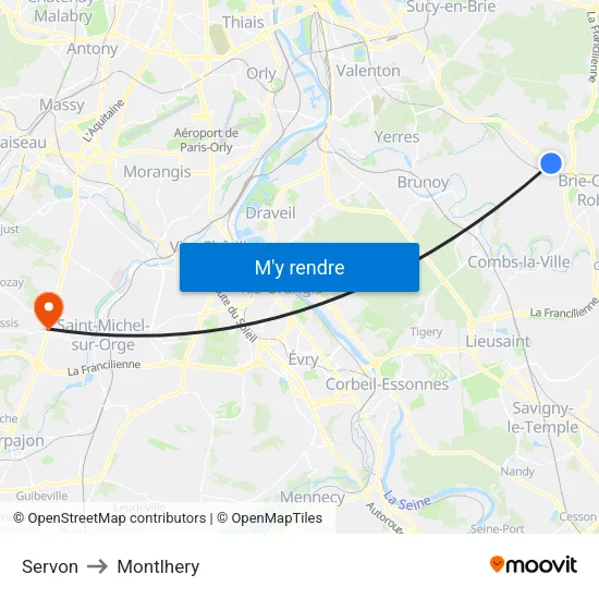 Servon to Montlhery map