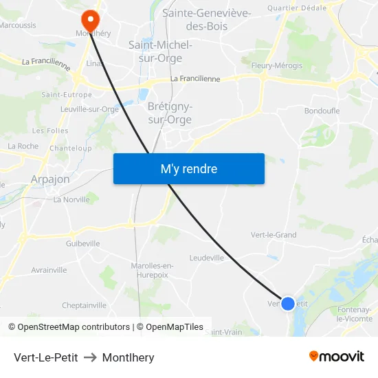 Vert-Le-Petit to Montlhery map