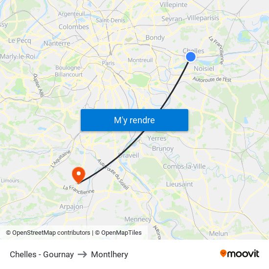 Chelles - Gournay to Montlhery map