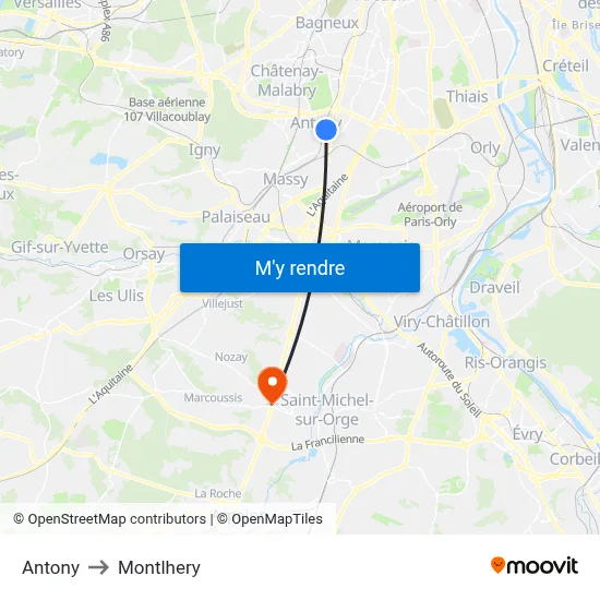 Antony to Montlhery map