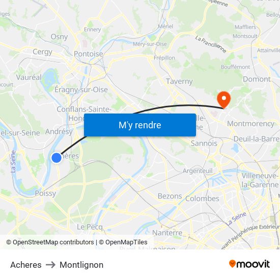 Acheres to Montlignon map