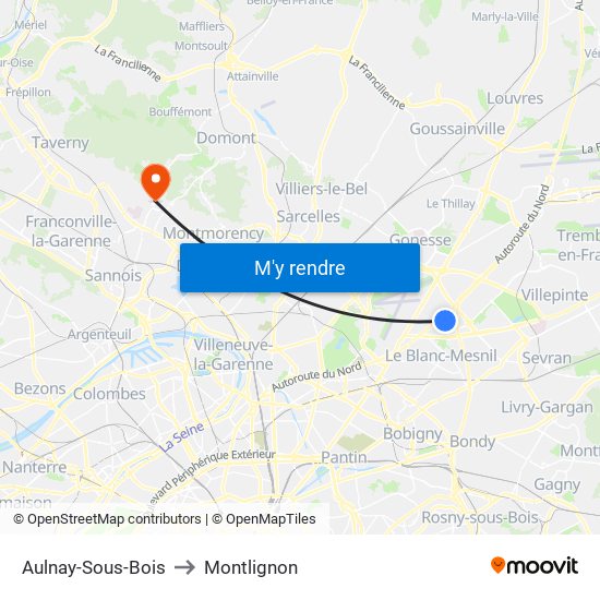 Aulnay-Sous-Bois to Montlignon map