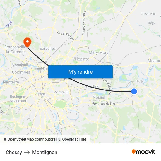 Chessy to Montlignon map