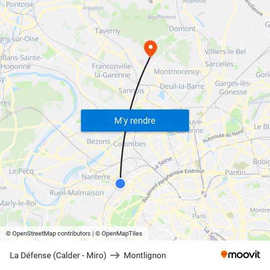 La Défense (Calder - Miro) to Montlignon map