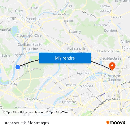 Acheres to Montmagny map