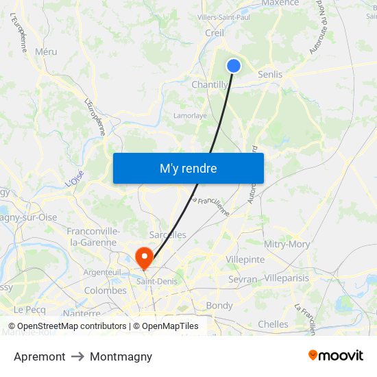 Apremont to Montmagny map