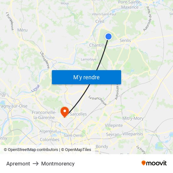 Apremont to Montmorency map