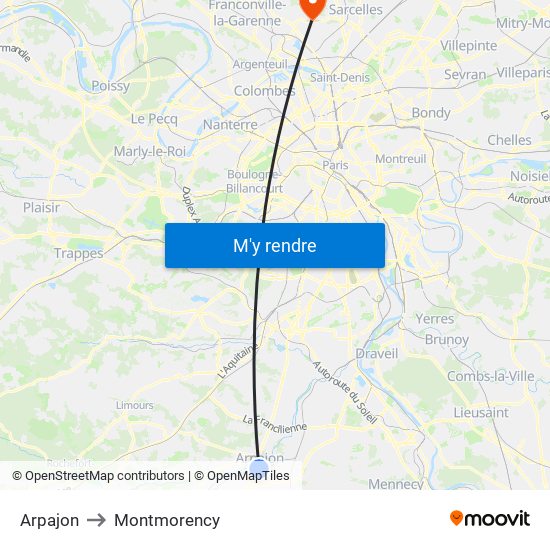 Arpajon to Montmorency map