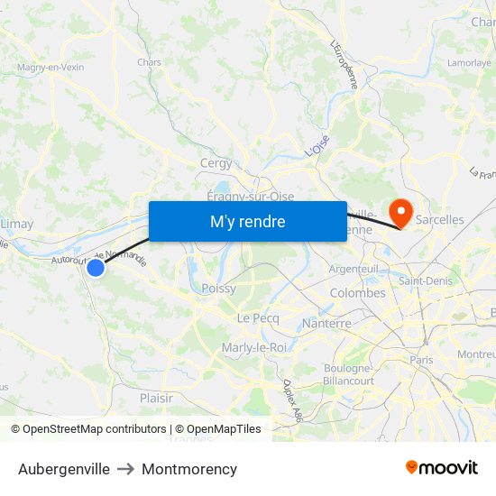 Aubergenville to Montmorency map