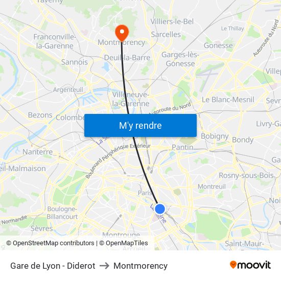 Gare de Lyon - Diderot to Montmorency map