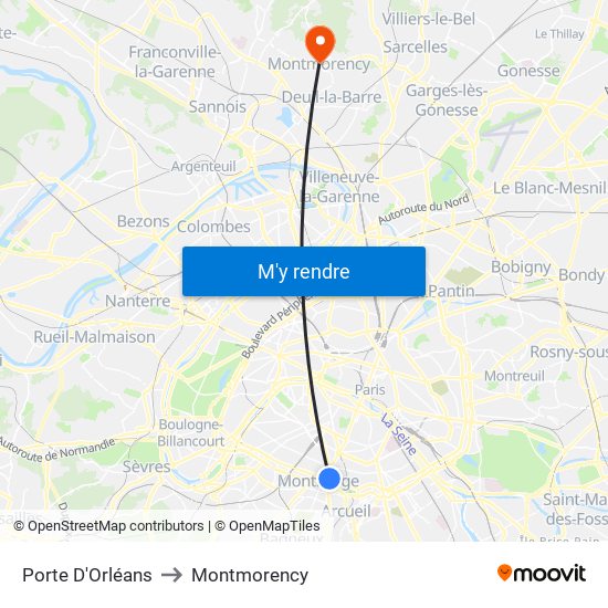 Porte D'Orléans to Montmorency map