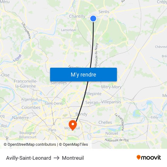 Avilly-Saint-Leonard to Montreuil map
