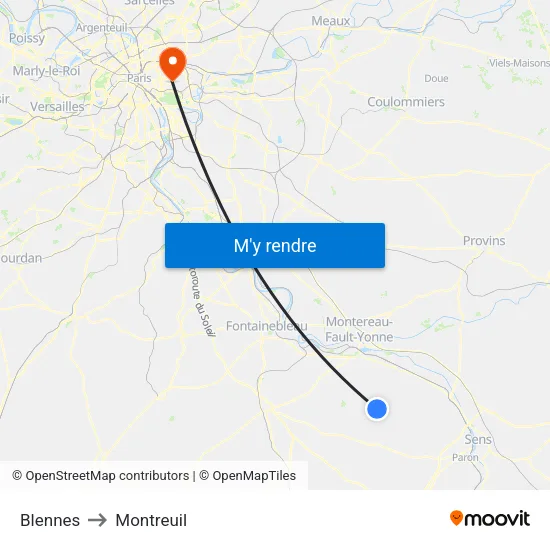 Blennes to Montreuil map