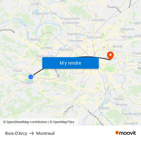 Bois-D'Arcy to Montreuil map