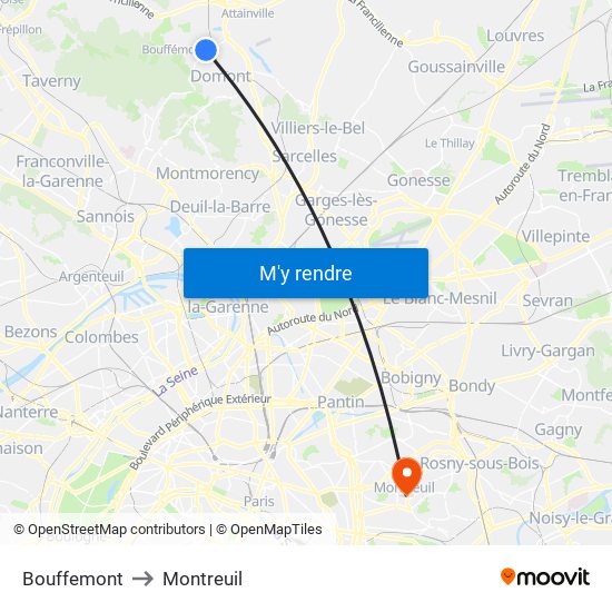 Bouffemont to Montreuil map