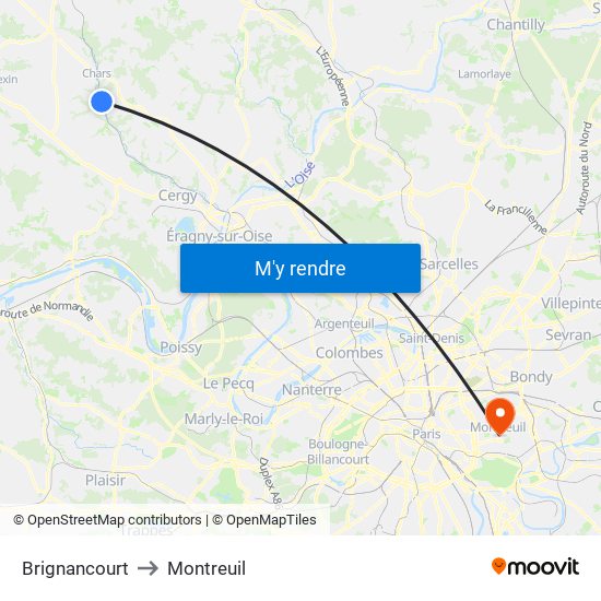 Brignancourt to Montreuil map