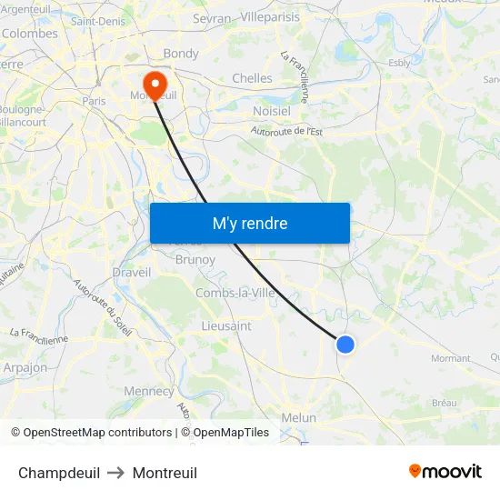 Champdeuil to Montreuil map