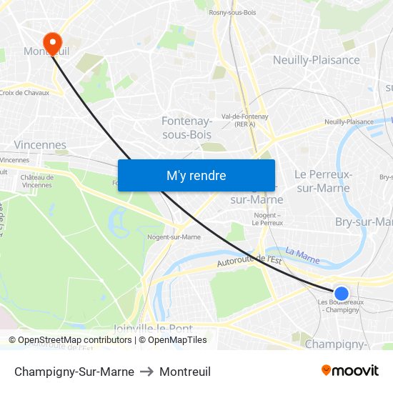 Champigny-Sur-Marne to Montreuil map