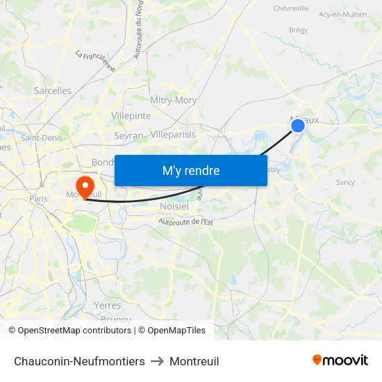 Chauconin-Neufmontiers to Montreuil map