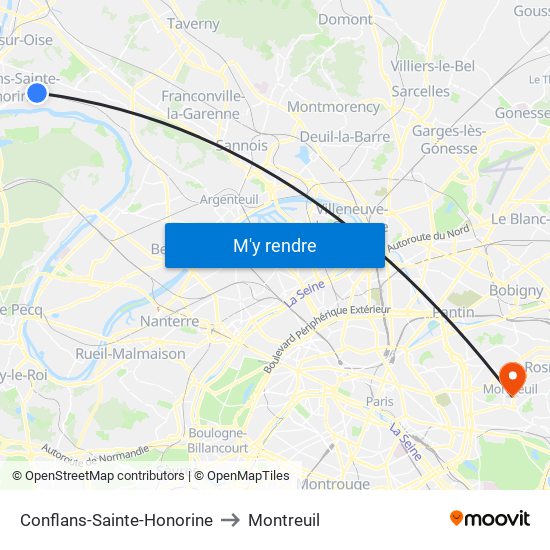 Conflans-Sainte-Honorine to Montreuil map