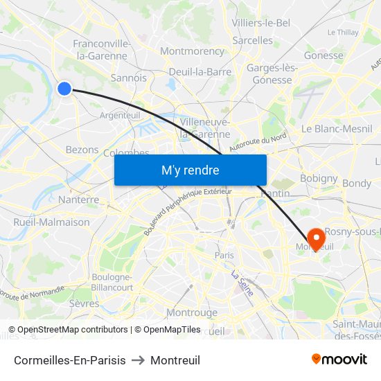 Cormeilles-En-Parisis to Montreuil map