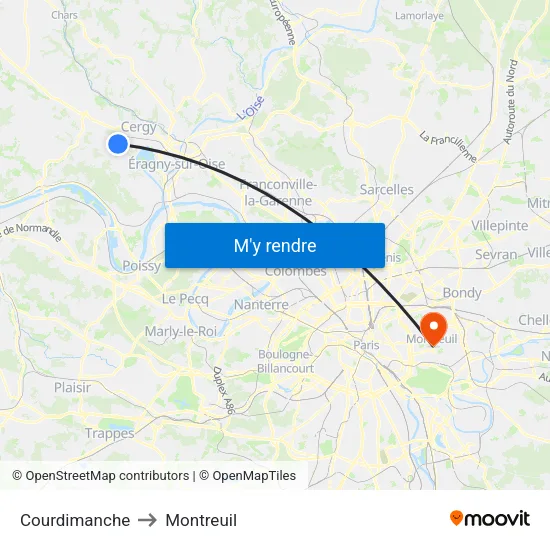 Courdimanche to Montreuil map