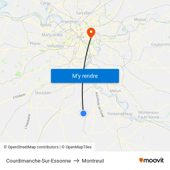 Courdimanche-Sur-Essonne to Montreuil map