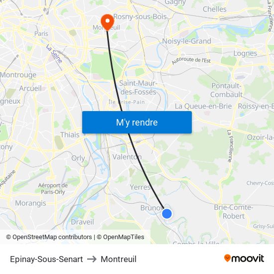 Epinay-Sous-Senart to Montreuil map