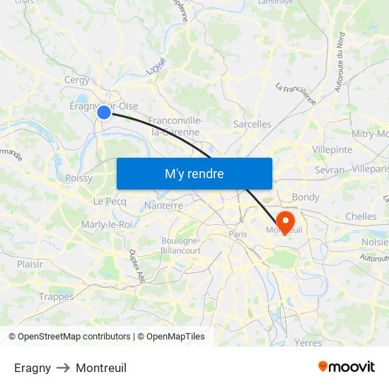 Eragny to Montreuil map