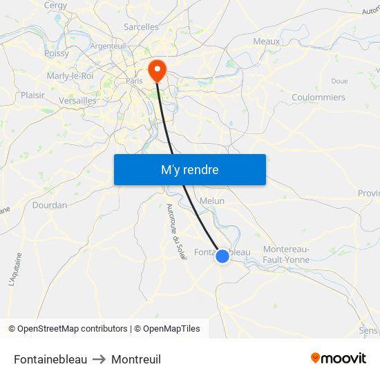 Fontainebleau to Montreuil map