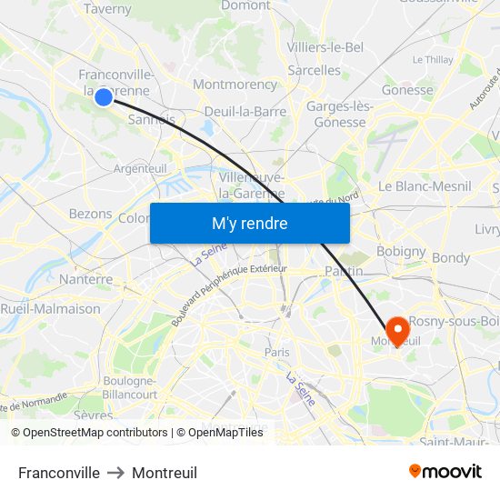 Franconville to Montreuil map
