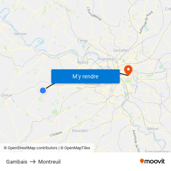 Gambais to Montreuil map