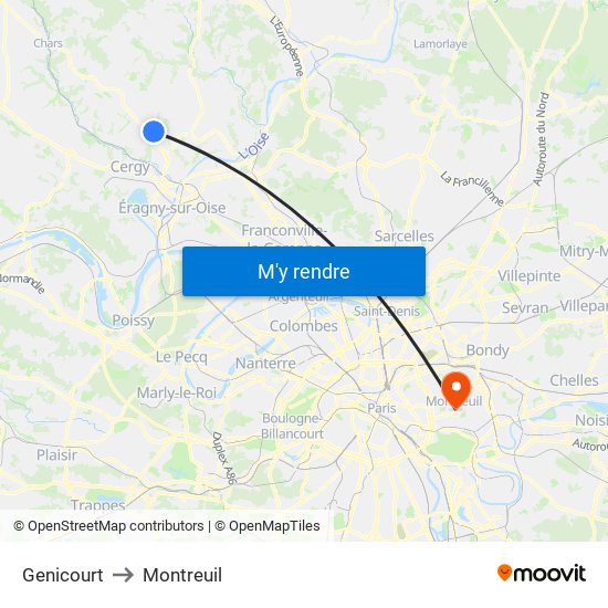 Genicourt to Montreuil map