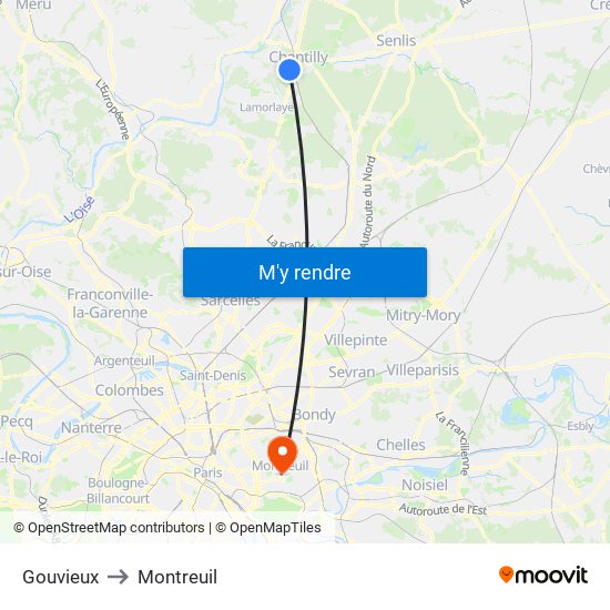 Gouvieux to Montreuil map