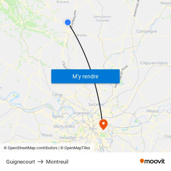 Guignecourt to Montreuil map