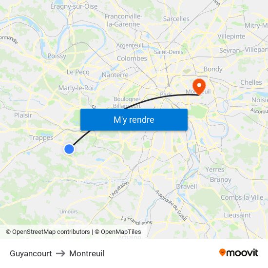 Guyancourt to Montreuil map