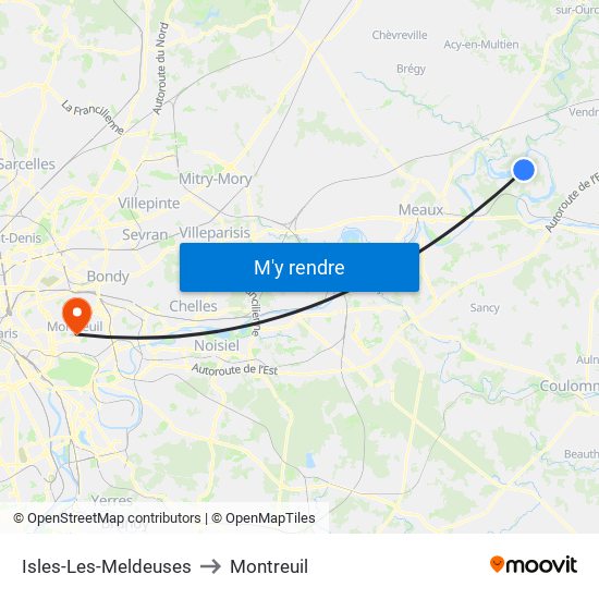 Isles-Les-Meldeuses to Montreuil map