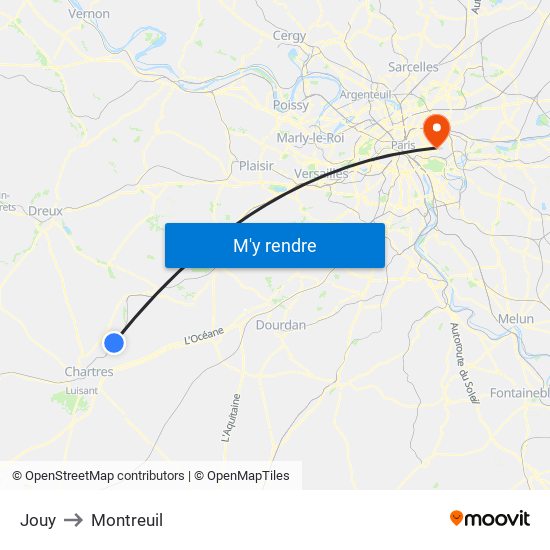 Jouy to Montreuil map