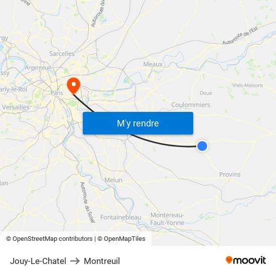 Jouy-Le-Chatel to Montreuil map