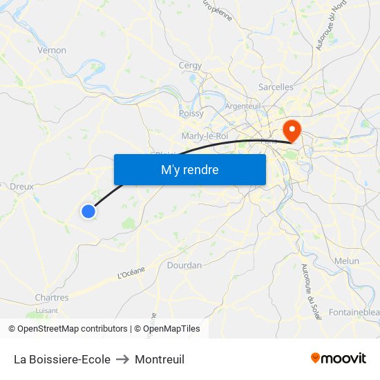 La Boissiere-Ecole to Montreuil map