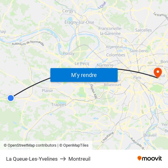 La Queue-Les-Yvelines to Montreuil map