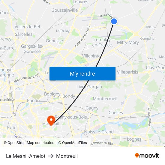 Le Mesnil-Amelot to Montreuil map