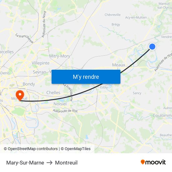 Mary-Sur-Marne to Montreuil map