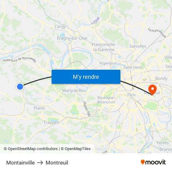 Montainville to Montreuil map