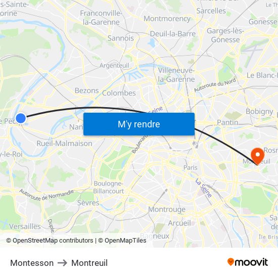 Montesson to Montreuil map