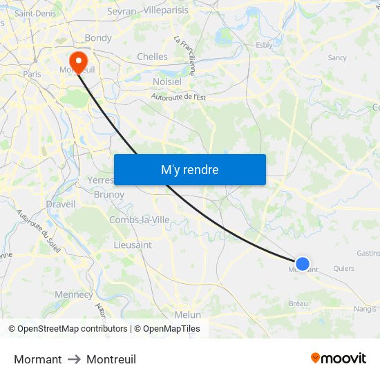 Mormant to Montreuil map
