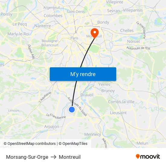 Morsang-Sur-Orge to Montreuil map