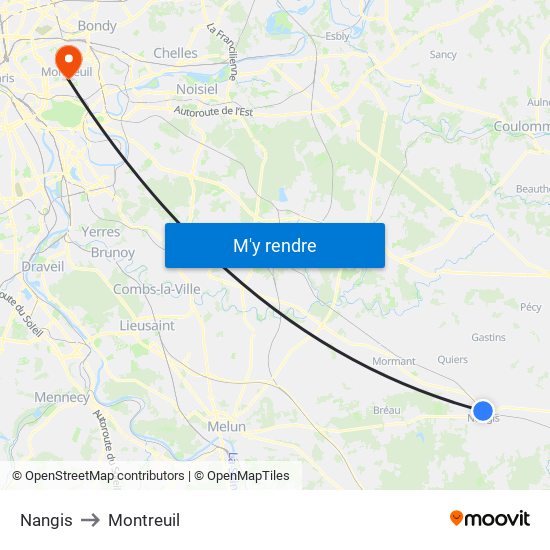 Nangis to Montreuil map