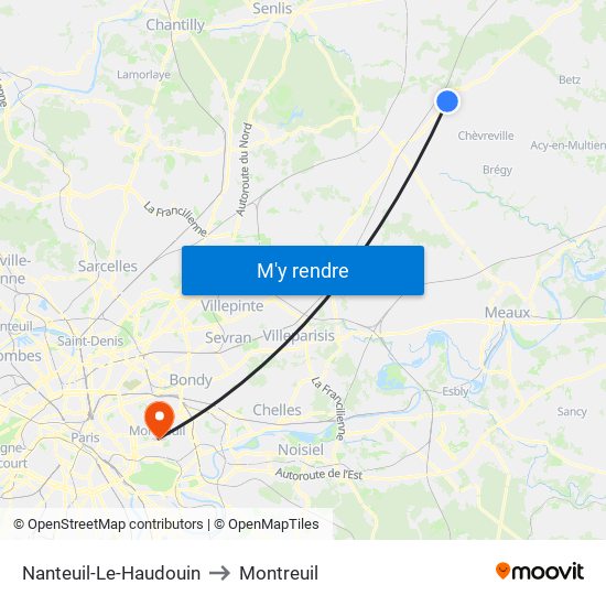 Nanteuil-Le-Haudouin to Montreuil map