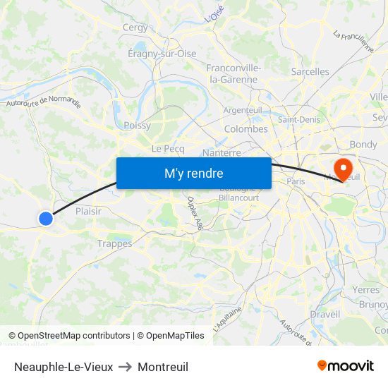 Neauphle-Le-Vieux to Montreuil map